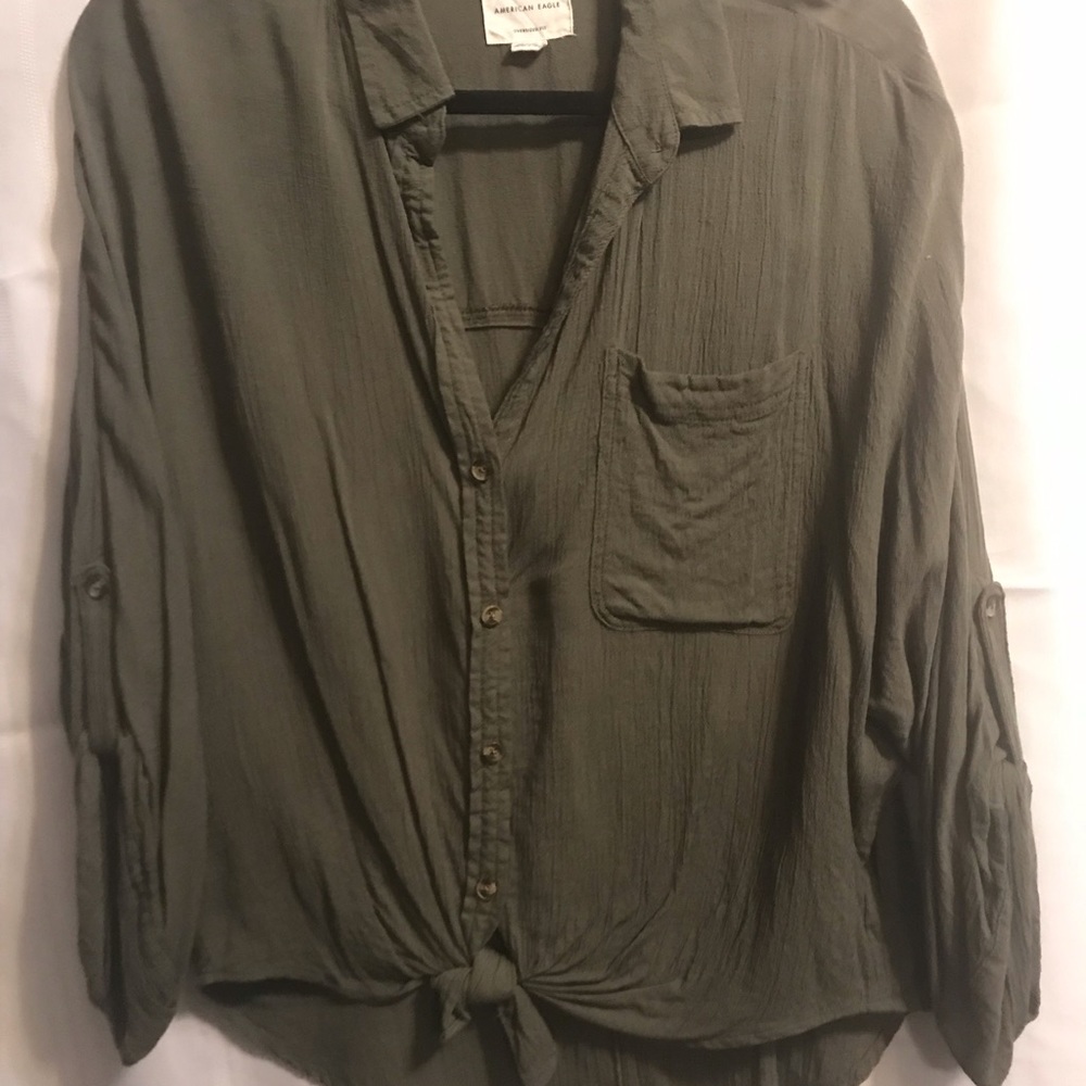 American Eagle Tie Front Shirt, Size S Oversized Fit, NWOT